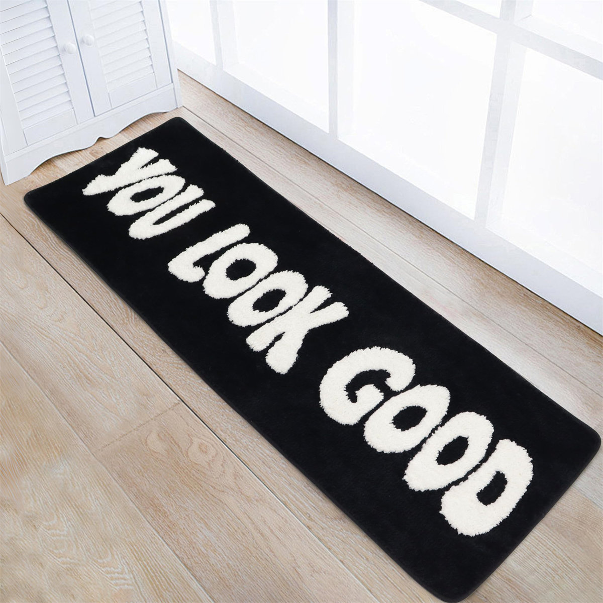 Trinx You Look Good Runner Black Bathroom Rug Long Bath Mat Funny ...